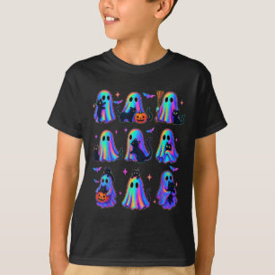 Blumenfarben-Geist, der eine schwarze Katze hellbl T-Shirt