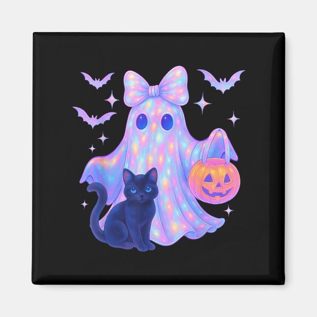 Blumenfarben Ghost Black Cat Coquette Bow Hallo Magnet (Vorne)