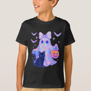 Blumenfarben Ghost Black Cat Coquette Bow Hallo T-Shirt