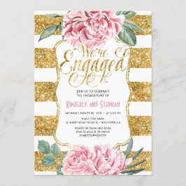 Blumenfarben Gold Glitzer Engagement Party Einladung