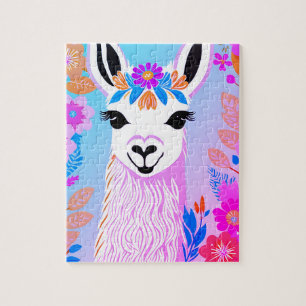 Blumenfarben Retro Llama Jigsaw Puzzle