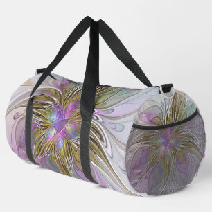 Blumenfarbenes Abstraktes Fraktal mit Rosa und Gol Duffle Bag
