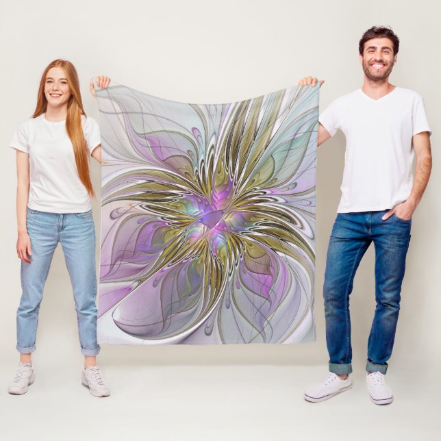 Blumenfarbenes Abstraktes Fraktal mit Rosa und Gol Fleecedecke (Beispiel)