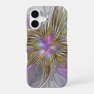 Blumenfarbenes Abstraktes Fraktal mit Rosa und Gol iPhone 16 Hülle