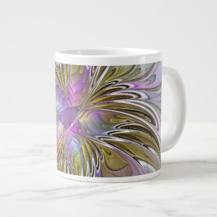 Blumenfarbenes Abstraktes Fraktal mit Rosa und Gol Jumbo-Tasse