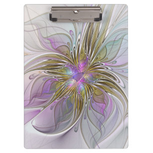 Blumenfarbenes Abstraktes Fraktal mit Rosa und Gol Klemmbrett