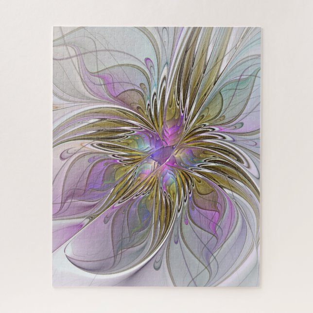 Blumenfarbenes Abstraktes Fraktal mit Rosa und Gol Puzzle (Vertikal)