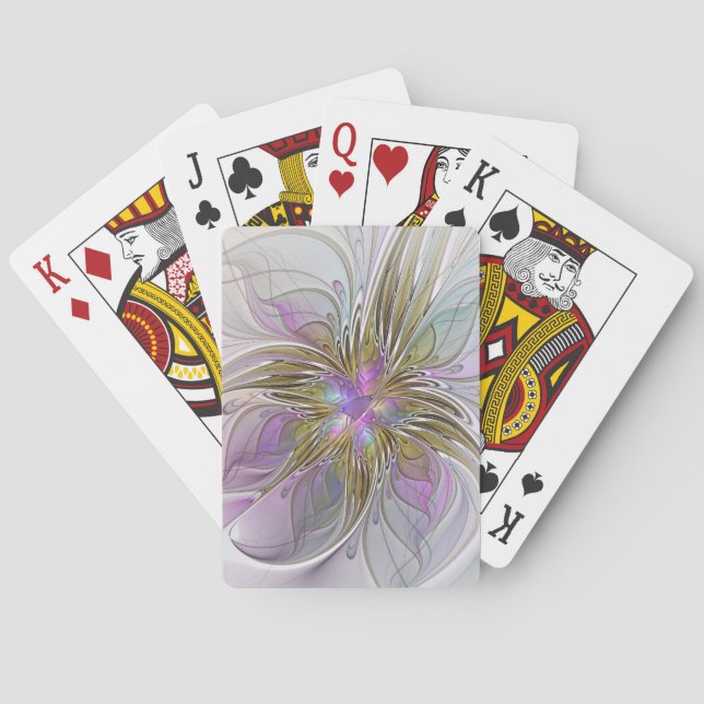 Blumenfarbenes Abstraktes Fraktal mit Rosa und Gol Spielkarten (Rückseite)