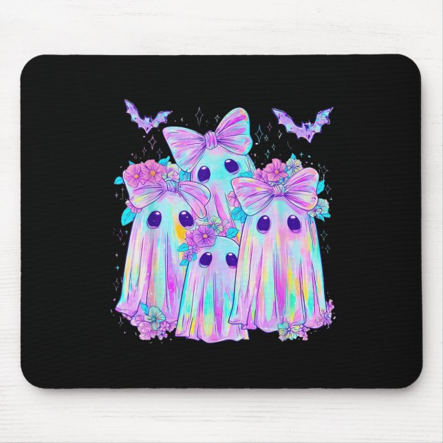 Blumenfarbige Geister Boo Coquette Bow Spooky Hal Mousepad (Vorne)
