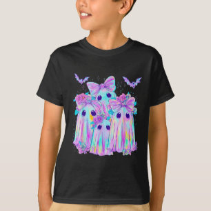 Blumenfarbige Geister Boo Coquette Bow Spooky Hal T-Shirt