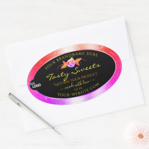Blumenfarbige Glitzer-Logo für schwarze Produktmar Ovaler Aufkleber