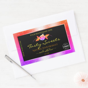 Blumenfarbige Glitzer-Logo für schwarze Produktmar Rechteckiger Aufkleber