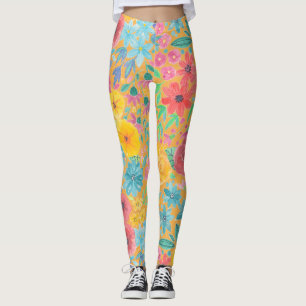 Blumenfarbmuster in gelber Farbe Leggings
