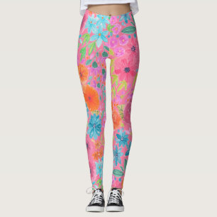 Blumenfarbmuster in Rosa Leggings
