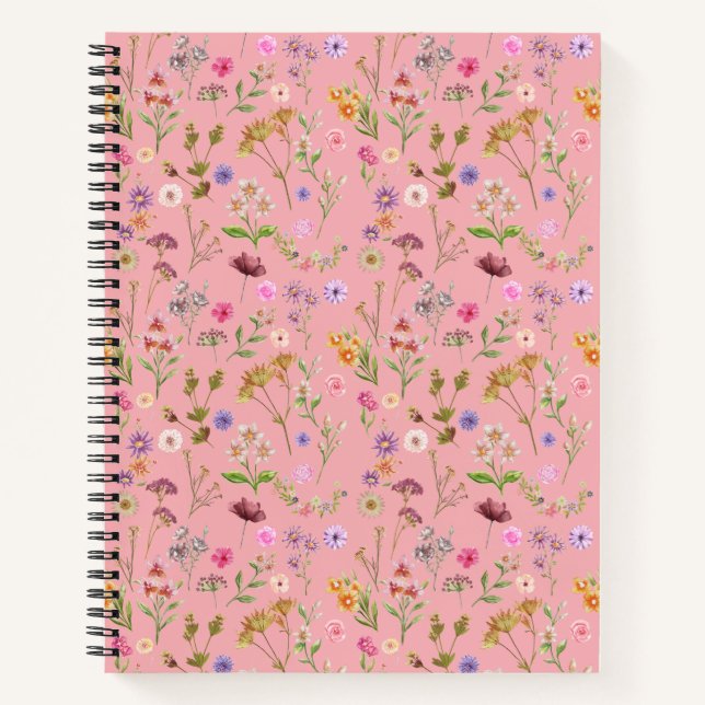 Blumenfarbmuster - rosa, lila, grün notizbuch (Vorderseite)