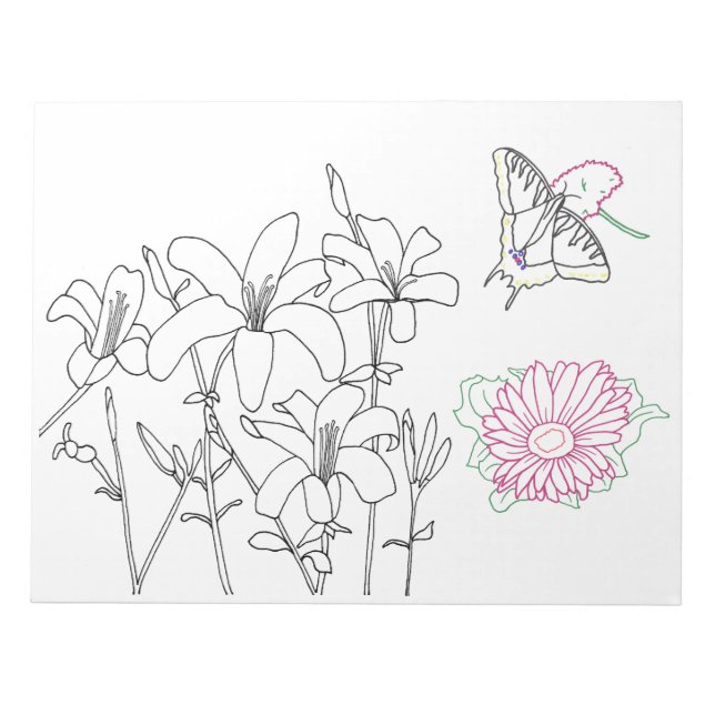 Blumenfarbseiten auf Notepad Notizblock (Vorderseite)