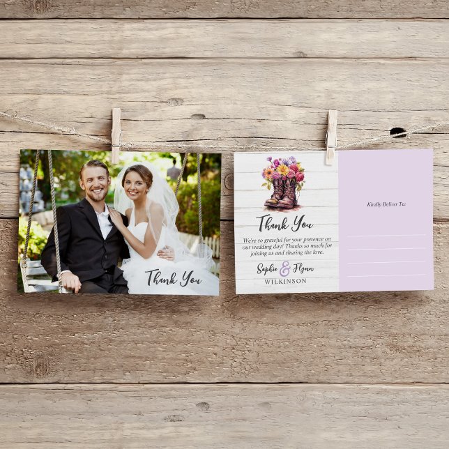 Blumenfarm Stiefel Rustikale Hochzeit Danke Karte (Von Creator hochgeladen)