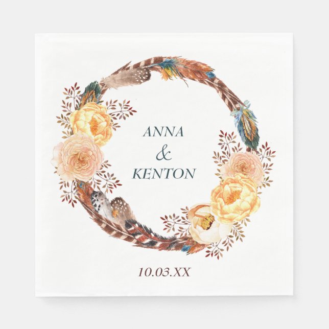 Blumenfeather Wreath Wedding Serviette (Vorderseite)
