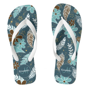 Blumenfeatherie aquamarin türkisfarbener Boho Flip Flops