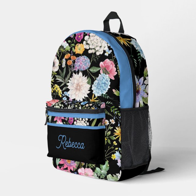 Blumenfederdesign Personalisiert Blue Trial Bedruckter Rucksack (Rückseitige Ecke Rechts)