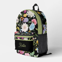 Blumenfederdesign Personalisierte grüne Trimm Bedruckter Rucksack