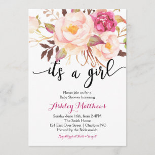 Blumenfedern BlumenBabyparty-Einladung Einladung