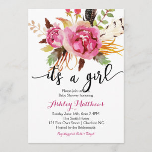 Blumenfedern BlumenBabyparty-Einladung Einladung