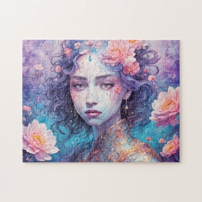 Blumenfee mit blauem Haar Puzzle (Horizontal)