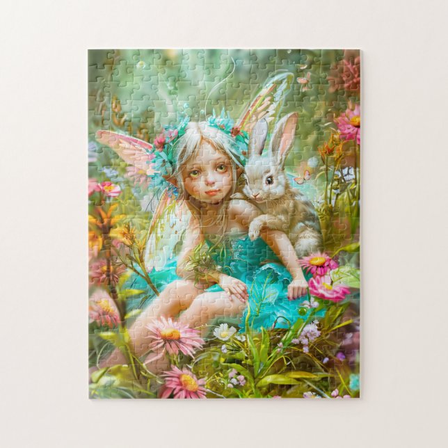 Blumenfee und sanftes Kaninchen Puzzle (Vertikal)