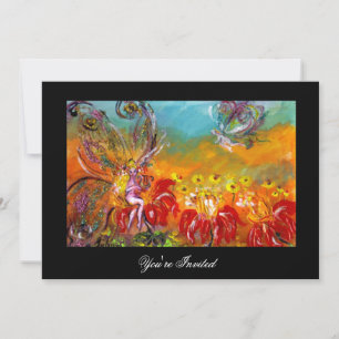 BLUMENFEEN-MUSIK FANTASY-EINLADUNG Rot Schwarz Einladung