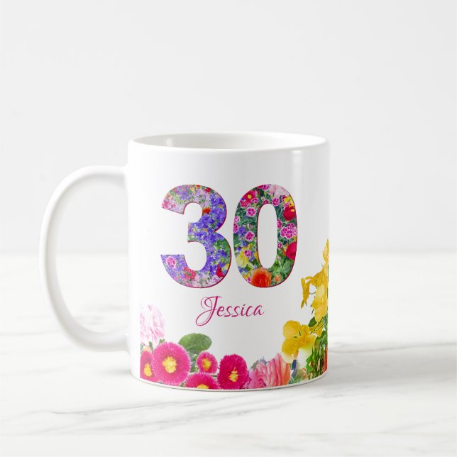 Blumenfeier Personalisiert 30. Geburtstagsfeier Ta Kaffeetasse (Links)