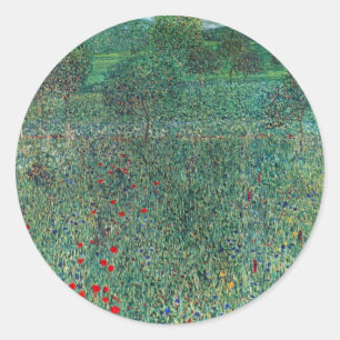 Blumenfeld in Litzlberg Klimt, Vintage Landschaft Runder Aufkleber