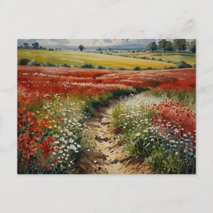 Blumenfeld rote weiße Blumen Naturszene Postkarte