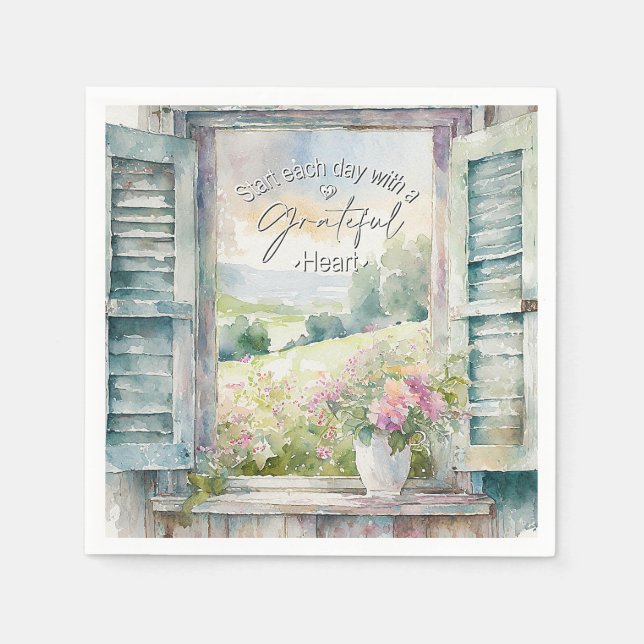 Blumenfenster mit Gratex-Herzfarbe Serviette (Vorderseite)