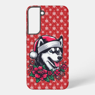 Blumenfestivals Husky Hund mit Weihnachtsmannmütze Samsung Galaxy Hülle