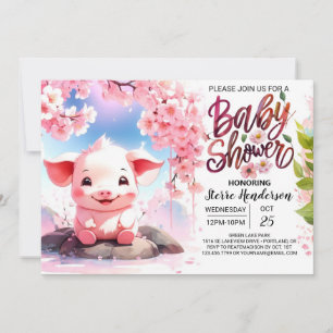 Blumenfiesta Piglet's Pink Farm Baby Shower Einladung
