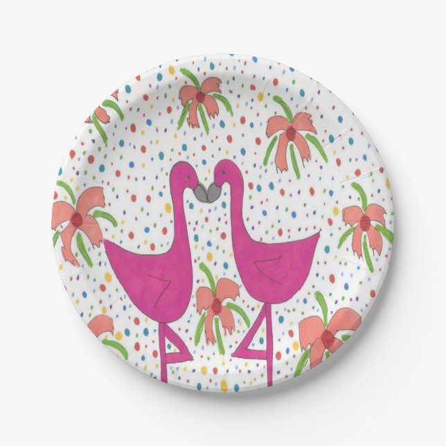 Blumenflamingo-Fiesta Pappteller (Vorderseite)