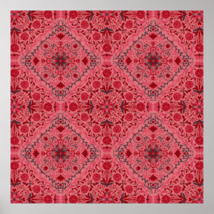 Blumenfliesen in Rot und Wassermelonenrosa Poster