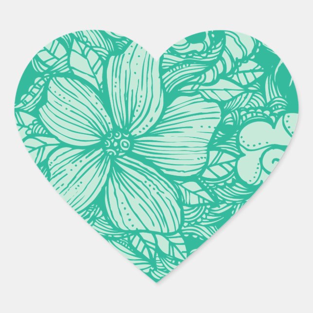 Blumenfluss - Aquamarin- Herz-Aufkleber (Vorderseite)