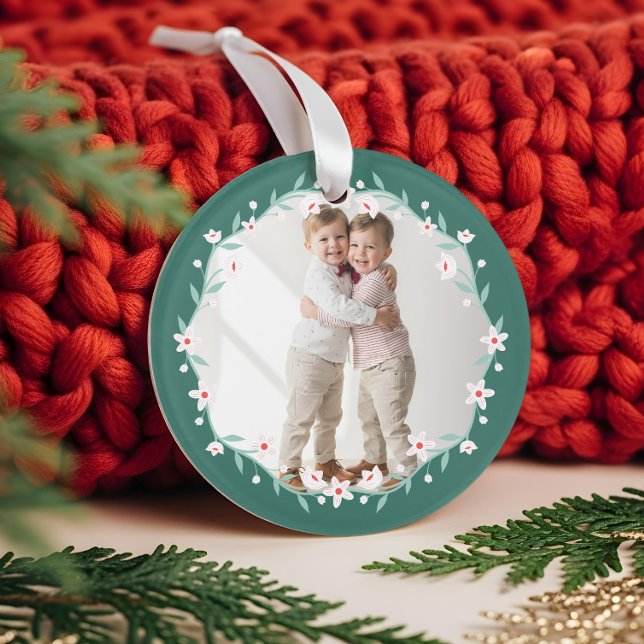 Blumenfoliage-Wappen Elegante Grüne Fotos Sake hal Ornament (Floral Foliage Crest Elegant Green Photos Keepsake Ornament)