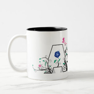 Blumenförmiges Buchstabe A Monogramm Zweifarbige Tasse