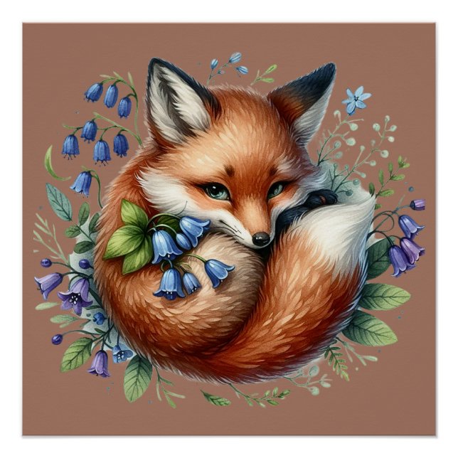 Blumenfox Botanische Holzkunst Poster (Vorderseite)