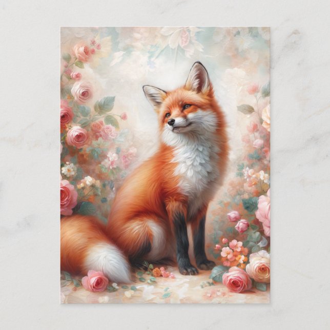 Blumenfox im Garten der Rose Postkarte (Vorderseite)