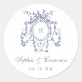 Blumenfranzösisch Rose Wappen Wedding Monogram Runder Aufkleber