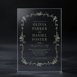 Blumenfranzösisch Viktorianisch Sage Green Wedding Acryleinladungen