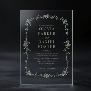 Blumenfranzösisch Viktorianisch Sage Green Wedding Acryleinladungen