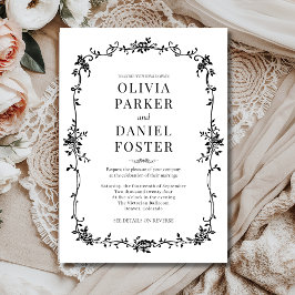 Blumenfranzösisch Viktorianische Schwarz-weiße Hoc Einladung