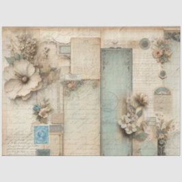 Blumenfranzösisch Vintag Blue Pink Ephemera Decoup Seidenpapier