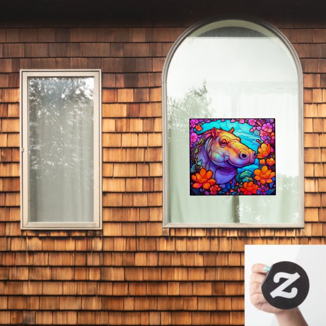 Blumenfrass Hippo Bunte Imitate gestanztes Glas Fensteraufkleber (Fenster Zuhause)