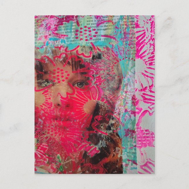 Blumenfrau Mixed Media Collage  Postkarte (Vorderseite)